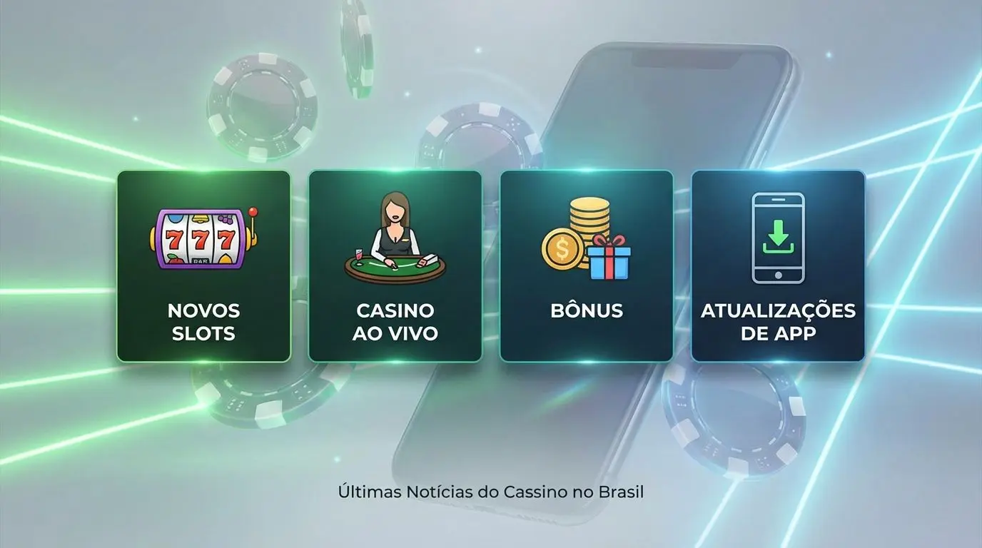Tela com destaques de novidades do cassino como slots, bônus e live casino