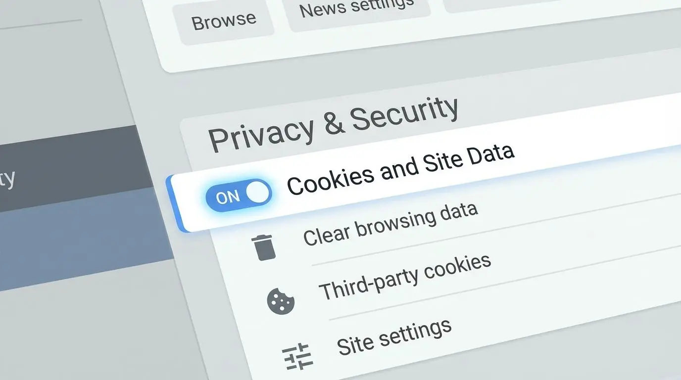 Tela de configurações de navegador com opção de controle de cookies em destaque