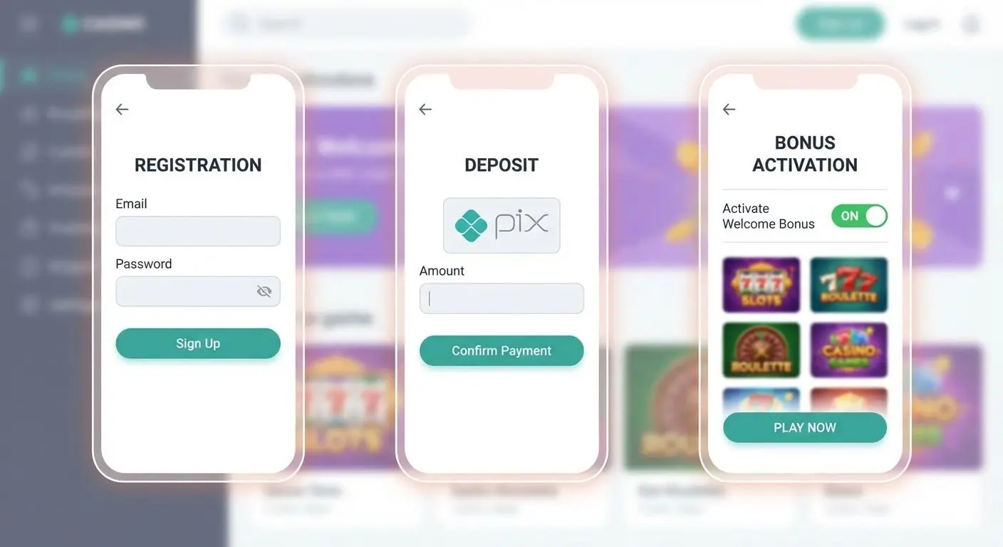 Passo a passo em ilustração para ativar bônus de cassino no celular