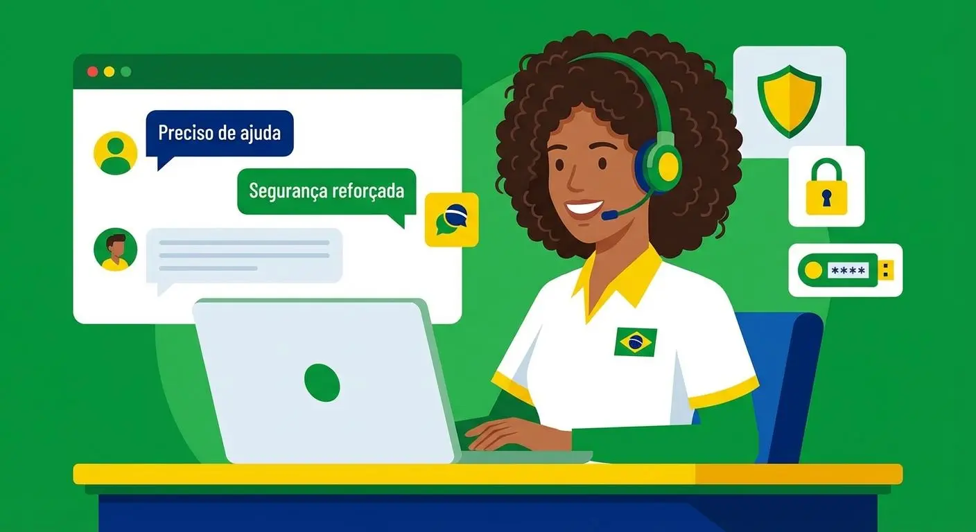 Atendente de suporte on-line com ícones de segurança de conta