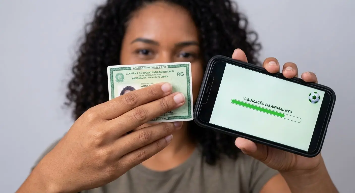 Usuário brasileiro fazendo verificação de conta com documento e celular