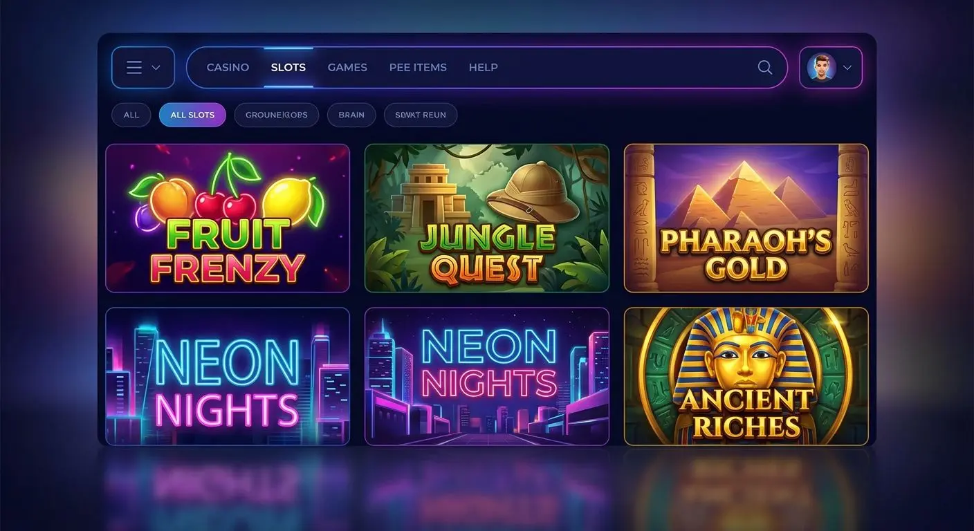 Grade de jogos de slots online com diferentes temas no lobby do cassino